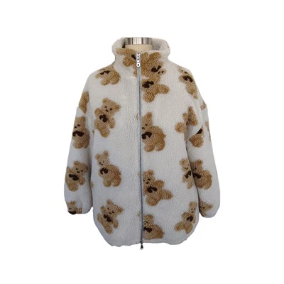 テディプリントフェイクシェルパジャケット