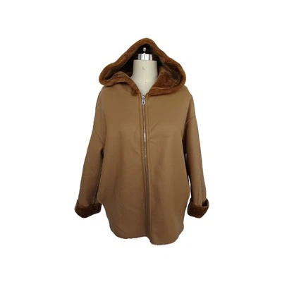 レディース フェイクシアリング フード付きロングコート